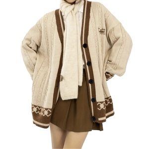 NWOT Womens Cardigan Sweater Small/Medium Oversized Relaxed Loose Beige Brown